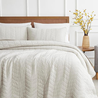 palassio Beige Cotton Quilt Twin Size Bedding Sets with Pillow Sham, White Lightweight Soft Bedspread Coverlet, Tan Cream Quilted Comforter Bed Cover for All Season, 2 Pieces, 68x86 inches