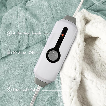 Electric Heated Blanket 84"x90" Queen Size Microplush Cover Blanket, 4 Heat Settings & 10 Hours Auto Off, Cozy & Warm for All Night, Machine Washable, Light Green
