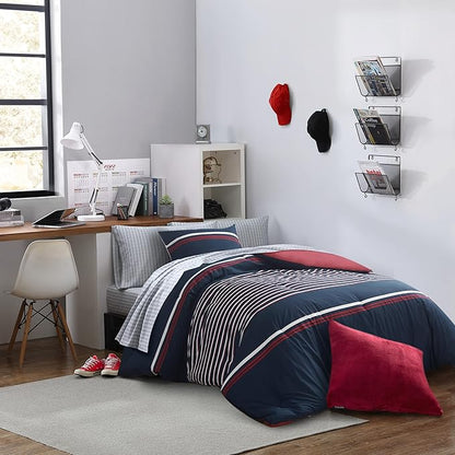 Nautica - Twin Comforter Set, Cotton Reversible Bedding with Matching Sham, Medium Weight for Year Round Use, Oeko-Tex Certified, Dorm Essentials (Mineola Navy)