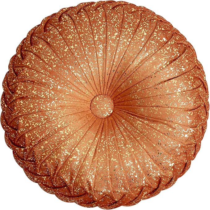 EUCIOR Round Throw Pillows,Orange and Gold Throw Pillow,Soft Spandex Fabric,Pumpkin Pleated Handmade Orange Round Velvet Decorative Pillow for Sofa Bedroom Livingroom