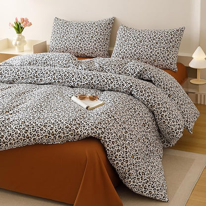 Cottonight Leopard Comforter Set Queen Animal Cheetah Print Bedding Set 3 Pieces Leopard Print Comforter Fluffy Soft Bedding Set Women Men Queen Comforter with 2 Pillowcases