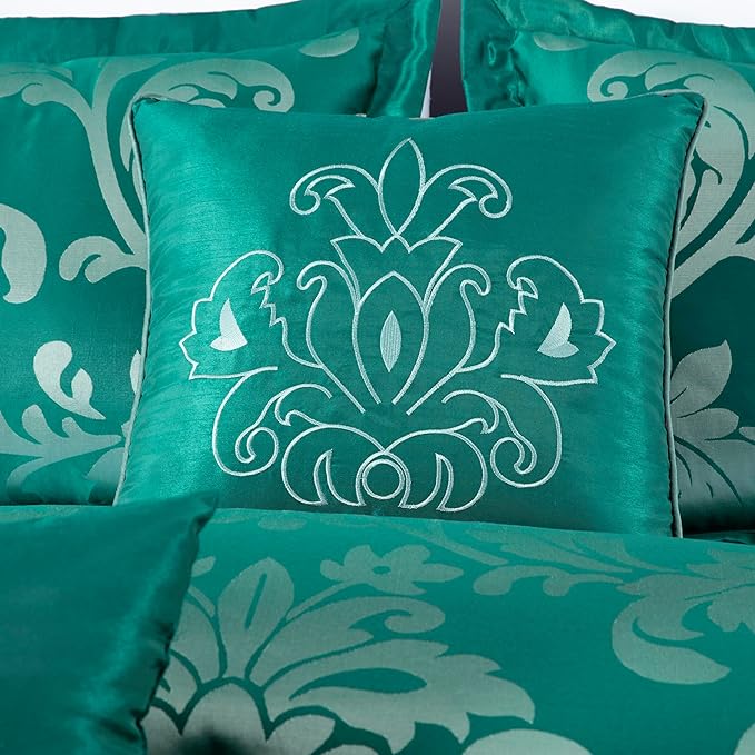 Chezmoi Collection 7-Piece Jacquard Floral Comforter Set (California King, Green/Silver)