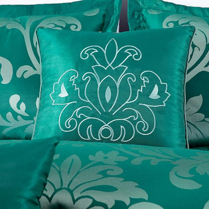 Chezmoi Collection 7-Piece Jacquard Floral Comforter Set (California King, Green/Silver)