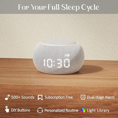 Sound Machine for Sleep White Noise Machine for Adults Night Light, Luna Pro 507 Soothing Sounds, Dual-stage Alarm&Snooze, Smart App Control Custom Buttons, Dimmable Clock Timer for Baby Kids