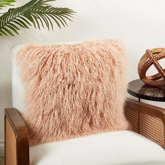 SARO LIFESTYLE Mongolian Lamb Fur Poly Filled Throw Pillow