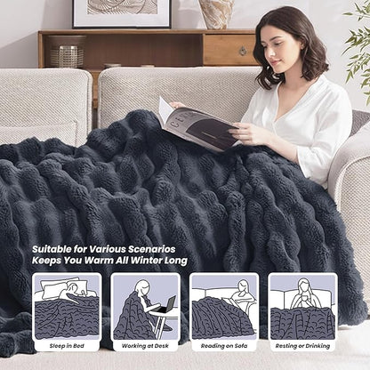 Heated Blanket Throw 50''x60'', Fast Heating Electric Blanket Ultra-Soft Faux Rabbit Fur with 5 Heat Levels & 5H Auto Shut-Off, Overheat Protection, Machine Washable