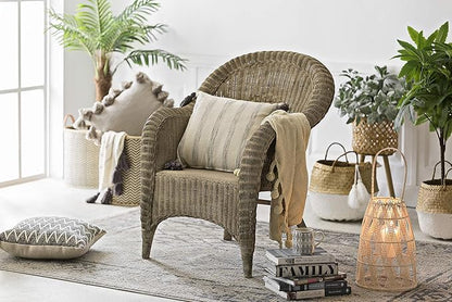 Grey Square Cotton Pillow with Tassels