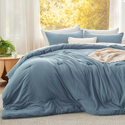 Bedsure Super King Plus Comforter Set, Dusty Blue Soft Prewashed Bedding for All Seasons, 3 Pieces GentleSoft™ Bed Set, 1 Lightweight Comforter (128"x120") and 2 Pillowcases (20"x36")