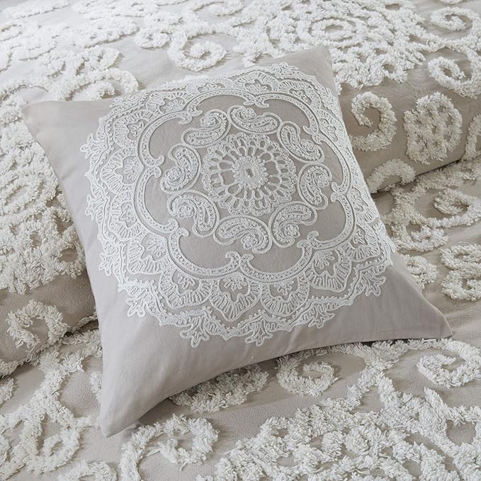 Harbor House Modern Design Decorative Pillow Hypoallergenic Sofa Cushion Lumbar, Back Support, Square 18" x 18", Suzanna, Cotton Medallion Taupe
