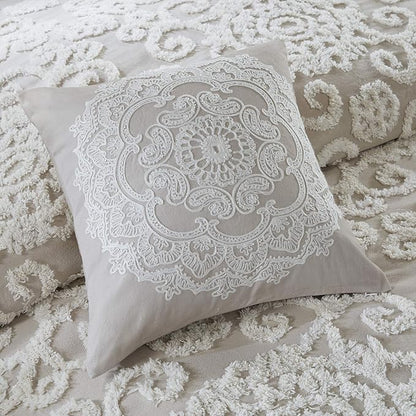 Harbor House Modern Design Decorative Pillow Hypoallergenic Sofa Cushion Lumbar, Back Support, Square 18" x 18", Suzanna, Cotton Medallion Taupe