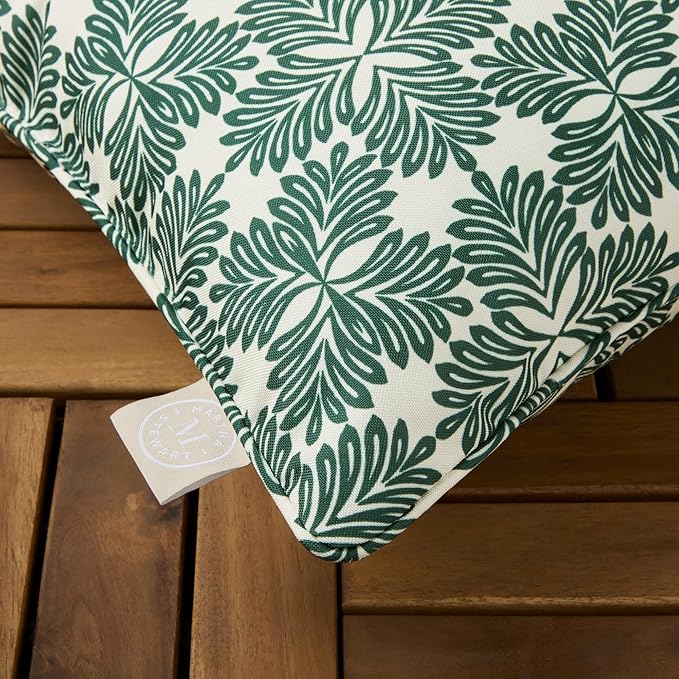 Martha Stewart Tulum Indoor Outdoor Decorative Pillow 2-Pack Set, UV Fade Resistant, Water Repellent, Printed Modern Design, Green, 18"x18"