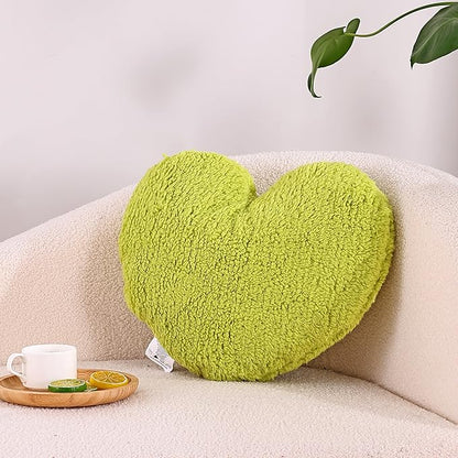 EVOLIVE Heart Pillow, Love Pillow Gifts, 15X17 Inch Large Heart Shaped Pillows, Sherpa Material Room Decor Throw Pillows, Living, Bedroom, Indoor Outdoor (Lime)