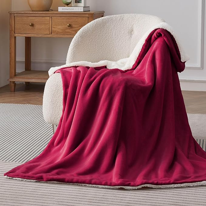 Bedsure GentleSoft Sherpa Fleece Throw Blanket Twin Size for Couch - Thick and Warm Throw for Girls and Women, Soft Fuzzy Plush Twin Christmas Blanket for Winter, Non-Heated, Red, 60x80 Inches