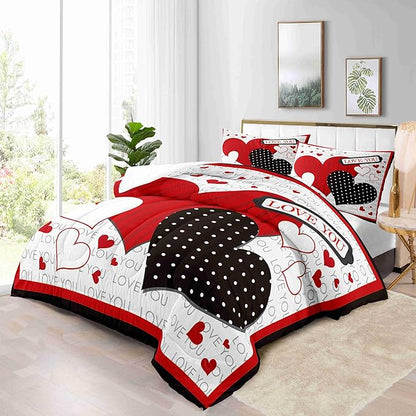 Black and Red Hearts King Size Comforter Set with 2 Pillowcases, Modern Valentine's Day Printed Pillow Shams Soft 3 Pcs Bedding for Kids Adults Bedroom Dormroom Bed Decor All Season