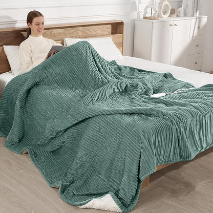 Heated Blanket King Size - Electric Heated Blanket with Dual Controls, 5 Heat Settings, 10-Hour Auto Off, Striped Flannel & Sherpa, FCC/ETL Certified, 90''x100'' Teal