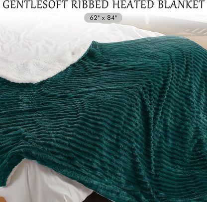 Electric Blanket Heated Twin Blanket, Super Soft Flannel & Sherpa Electric Twin Blanket with 6 Fast Heating Levels, 10 Hours Auto Off & OverHeat Protection, Machine Washable, 62'' X 84'', Deep Green