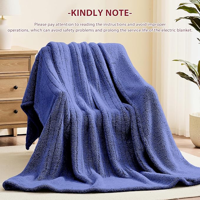 Heated Electric Blanket King Size - 100"x90" Heating Blanket with 10 Heating Levels & 5 Time Settings Over-Heat Protection, Winter Warmer for Adults with ETL Certification（Navy Blue）