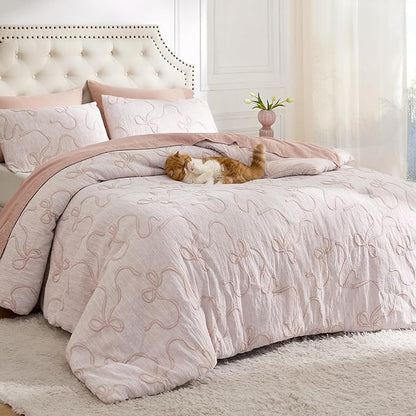 Bedsure King Size Comforter Set, GentleSoft™ 3 Pieces Bow Cute Bedding Pink Room Decor Aesthetic, King Bedding Set Gifts for Her Women, 1 Bed Pink Comforter, 2 Pillow Shams, 104x90 Inches
