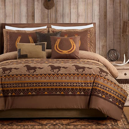 Chezmoi Collection Sedona 7-Piece Southwestern Wild Horses Microsuede Bedding Comforter Set (Queen)