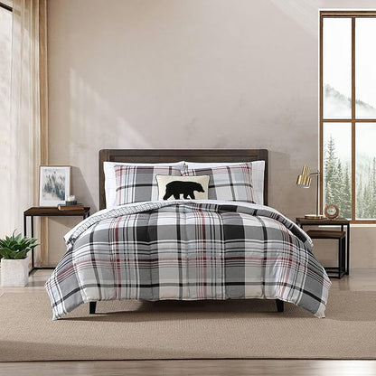 Eddie Bauer- Queen Comforter Set, Reversible Microsuede Bedding with Matching Sham(s), Casual Home Decor (Normandy Plaid Black, Queen)