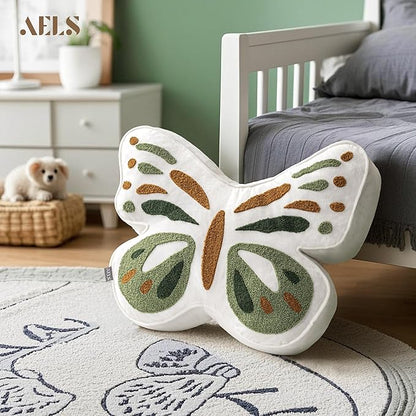 AELS Butterfly Pillow, Tufted Decorative Throw Pillows, 19.6" x 15.7", Soft Plush Stuffed Animal, Cute Pillow for Living Room, Bedroom, Sage Green