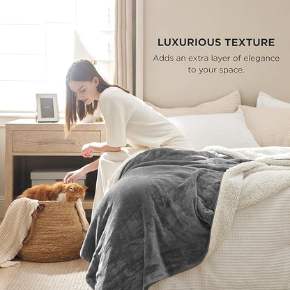 Bedsure GentleSoft Sherpa Fleece Blankets King Size for Bed - Thick and Warm Throw for Women and Men, Non-Heated, Soft Fuzzy Plush King Blanket for Winter, Grey, 108x90 Inches