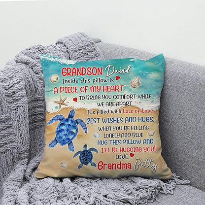 Hyturtle Personalized Grandson Pillow (Insert Included) Gifts from Grandma - Birthday Graduation for Grandson - Sea Turtle Custom Name Sofa Couch Cushion Home Decor Pillow