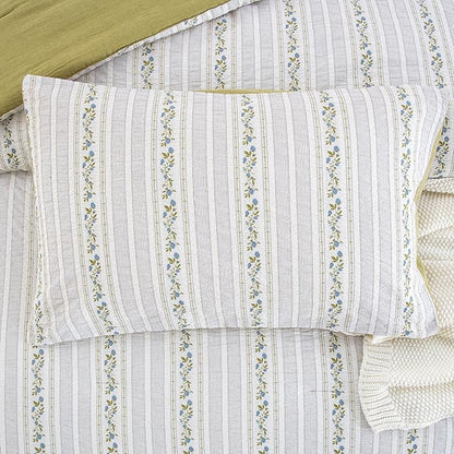 100% Cotton Jacquard Comforter Set, Striped Floral Print, Soft Lightweight Reversible 3 Piece Bedding Sets for All Season, King(104"x90")