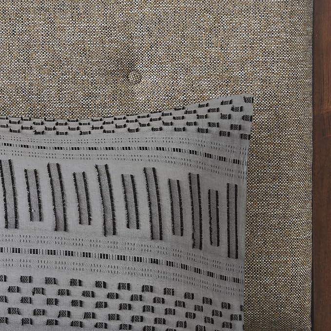 INK+IVY Luxurious Cotton-Bedding Set - Mid Century Trendy Geometric Design, All Season Cozy-Cover With Matching-Shams, Full/Queen, Rhea Jacquard Grey/Black