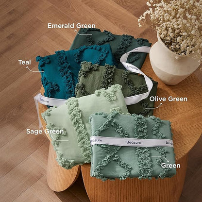 Bedsure Tufted Boho Comforter Set King Size - Olive Green Boho Bed Set, GentleSoft™ 3 Pieces Farmhouse Shabby Chic Embroidery Bedding, Gifts for Woman, Soft Jacquard King Comforter for All Seasons