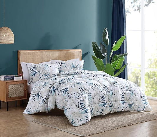 Caribbean Joe King 3-Piece Comforter Set, Tropical Coastal Beach Design Bedding, Silhouette Palms