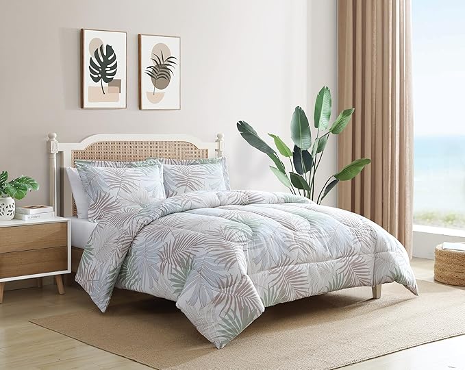 Caribbean Joe King 3-Piece Comforter Set, Tropical Coastal Beach Design Bedding, Sunrise Palm