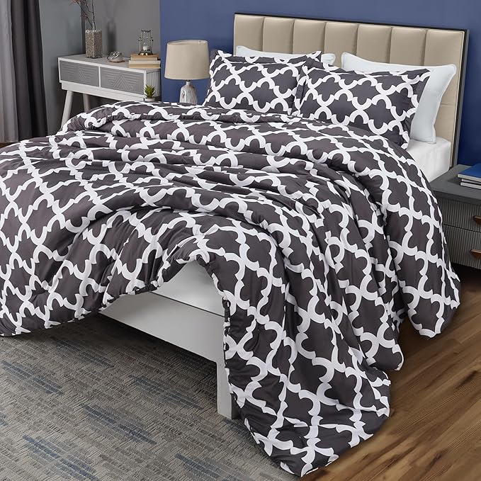 Queen Comforter Set 3 Piece Grey by Utopia Bedding, Printed Comforters Queen Size, Bedding Comforters Sets, Down Alternative Soft Bed Set, 1 Comforter (88 x 88 inches) 2 Pillow Shams (20 x 26 inches)