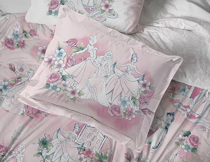 Jay Franco Kids Comforter Set Includes Sheets and Pillow Covers - Soft and Cozy Bed Set for Stylish Room Decor, Pink - Disney Princess, 7 Piece Queen Bedding