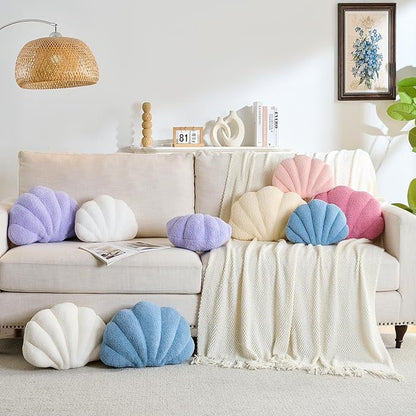 Shell Pillow Seashell Decorative Pillow Blue Beachy Coastal Shell Shaped Throw Pillows 18x13 Inch Soft Ocean Beach Sea Shell Plush Pillows Cushion for Bed Couch Living Sofa Room Decor