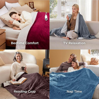 Bedsure Heated Blanket Throw Blanket - Fast Heating Electric Blanket, Soft Flannel Heated Throw with 4 Time Settings, 6 Heating Settings, Warm Gifts for Women Men (50x60 inches, Sage Green)