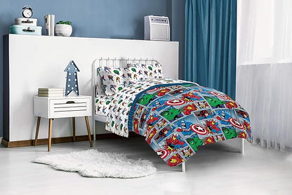Jay Franco Marvel Avengers Fighting Team 4 Piece Twin Bed Set - Includes Reversible Comforter & Sheet Set Bedding - Super Soft Fade Resistant Microfiber (Official Marvel Product)