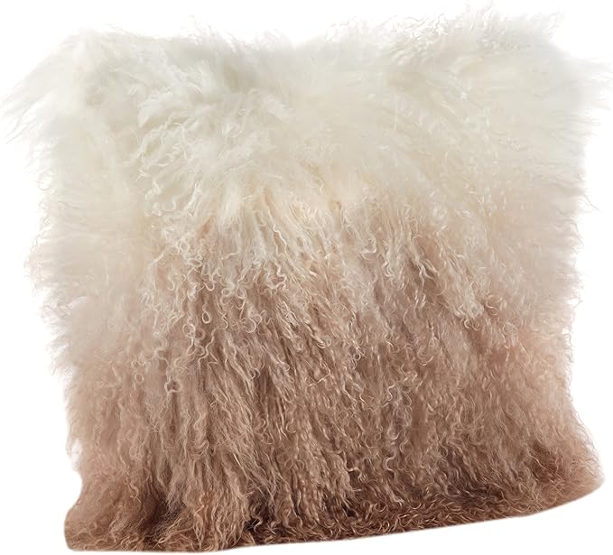 SARO LIFESTYLE Ombre Mongolian Lamb Fur Poly Filled Throw Pillow