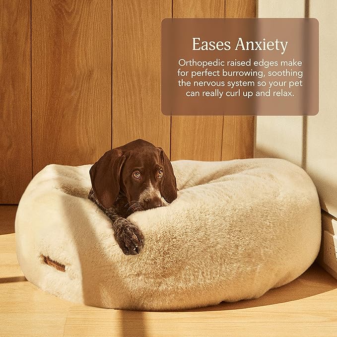 UnHide Floof Pet Bed - Medium (28" x 10") - Extra Soft Dog Bed - Removable Faux Fur Cover - Machine Washable - Helps Ease Pet Anxiety & Provides The Perfect Sleep - Leopard