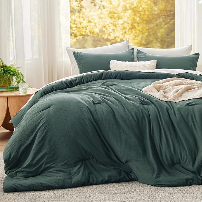 Bedsure Super King Comforter Set, Forest Green Soft Prewashed Bedding for All Seasons, 3 Pieces GentleSoft™ Bed Set, 1 Lightweight Comforter (120"x120") and 2 Pillowcases (20"x36")