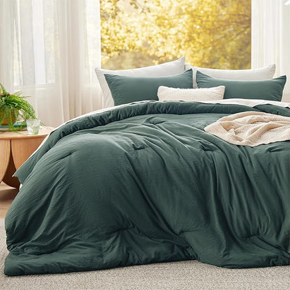 Bedsure Super King Comforter Set, Forest Green Soft Prewashed Bedding for All Seasons, 3 Pieces GentleSoft™ Bed Set, 1 Lightweight Comforter (120"x120") and 2 Pillowcases (20"x36")