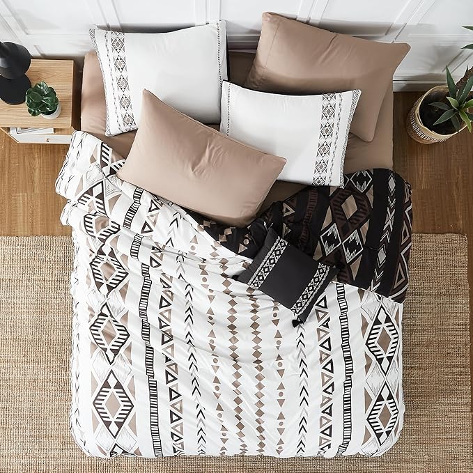 Geniospin Full Comforter Set - 7 Pieces Bed in a Bag, Comfortable Western Bedding Sets for All Seasons, Lightweight Soft Boho Comforter Bed Set with Sheets, Pillowcases & Shams