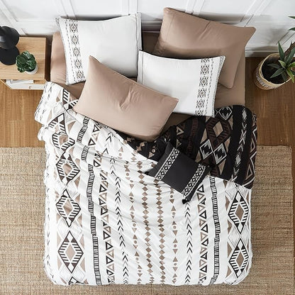 Geniospin Cal King Size Comforter Set- 7 Pieces Boho Bed in a Bag, Western Bedding Set for All Seasons, Reversible Aztec Bedding, Lightweight Comforter Bed Set with Sheets, Pillowcases & Shams
