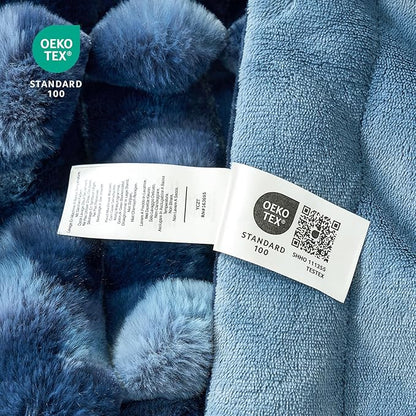 Cozy Bliss Faux Fur Throw Blanket for Couch, Cozy Warm Plush Striped Blanket for Sofa Bedroom Living Room, 90 * 90 Inches Tie-dye Blue