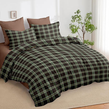 Nayoroom Plaid Comforter Set Queen Size Vintage Green Brown Gingham Checkered Tartan Comforter 3 Pieces Soft Lightweight Farmhouse Dorm Bedding Set for All Seasons