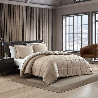 Eddie Bauer - Queen Comforter Set, Microsuede Bedding with Soft Sherpa Reverse, 3 Piece Bed Set with Matching Pillowcases (Sherwood Brown)