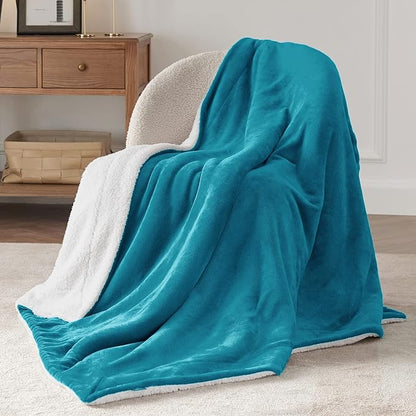 Bedsure GentleSoft Sherpa Fleece Throw Blanket Twin Size for Couch - Thick and Warm Throw for Women and Men, Soft Fuzzy Plush Twin Blanket for Winter, Non-Heated, Teal, 60x80 Inches