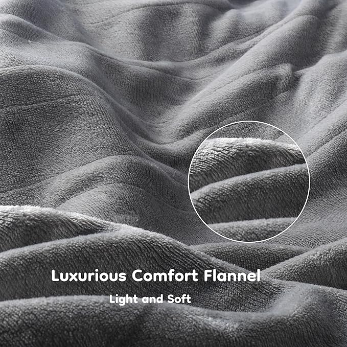 Electric Heated Blanket Throw Size 50"×60", Breathable & Luxurious Flannel, Soft Warm Gift with Over-Heat Protection, 4 Heating Levels & 3 H Auto Shut Off, Machine Washable, Light Grey