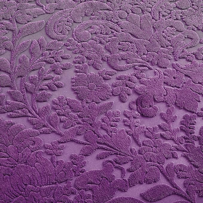 Sunshine Nicole Velvet Jacquard Comforter Set, Velvet Jacquard Face and Brushed Solid Microfiber Reverse, with Light Weight Soft Poly Fill, 3 Pieces Purple, Queen