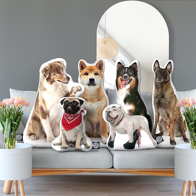 All About Vibe Custom Pet Pillow, 3D Printed Personalized Dog Shaped Pillow - 22" Medium